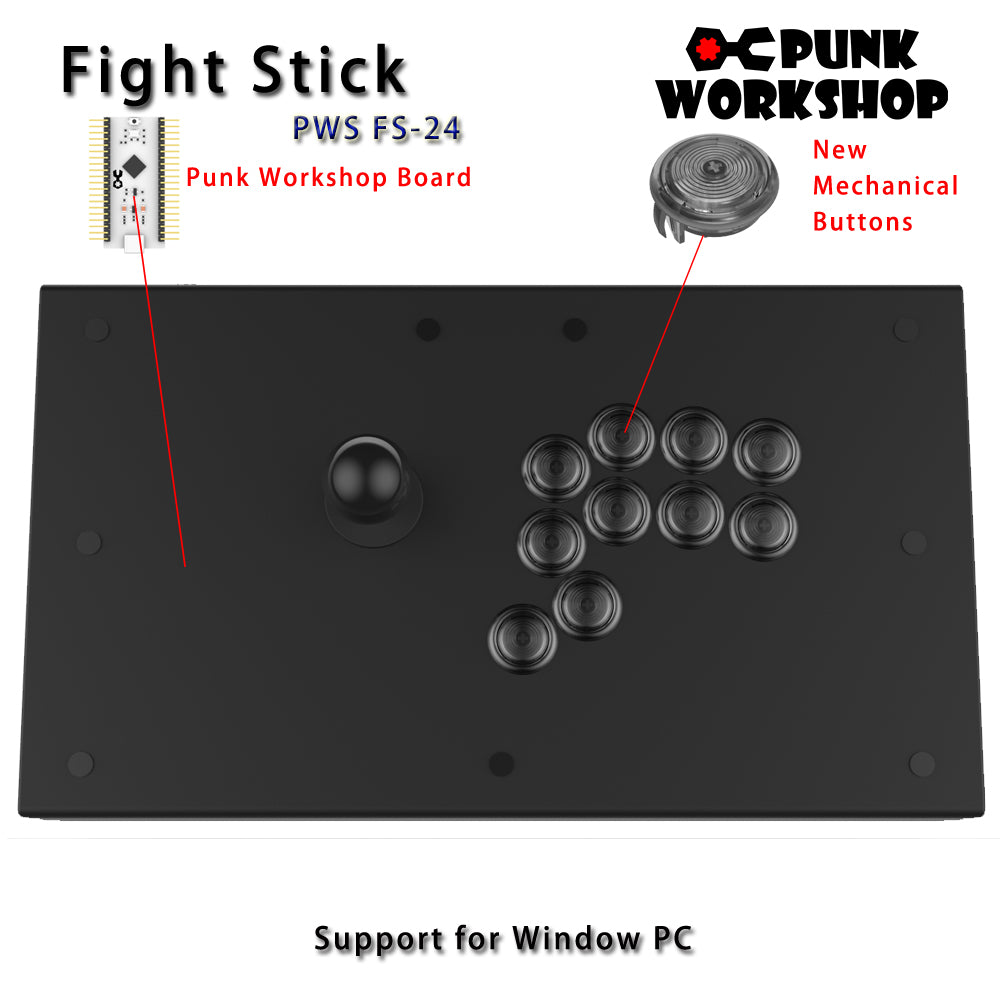 Punk Workshop Fight Stick PWS FS-24 Arcade Fighting Stick with Punk Workshop 24mm Mechanical Buttons for SF6 MAME Game Machine