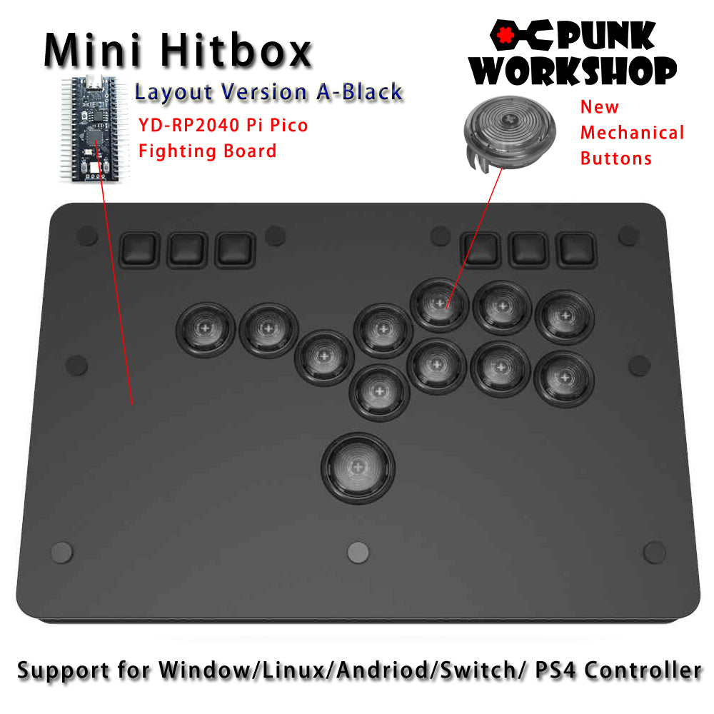 Punk Workshop Fighting Stick Controller Mini HitBox V3 SOCD Mechanical Button Support PC/Android PS5 PS4 Xbox WII Switch