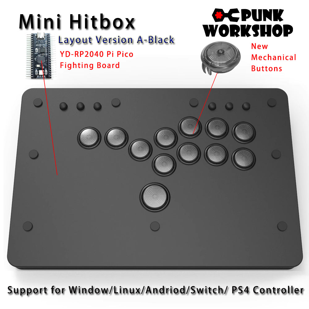 Punk Workshop Fighting Stick Controller Mini HitBox V3 SOCD Mechanical Button Support PC/Android PS5 PS4 Xbox WII Switch