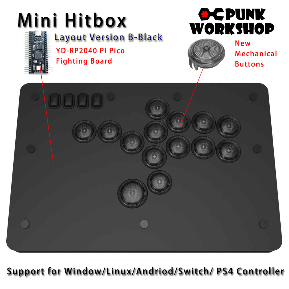 Punk Workshop Fighting Stick Controller Mini HitBox V3 SOCD Mechanical Button Support PC/Android PS5 PS4 Xbox WII Switch