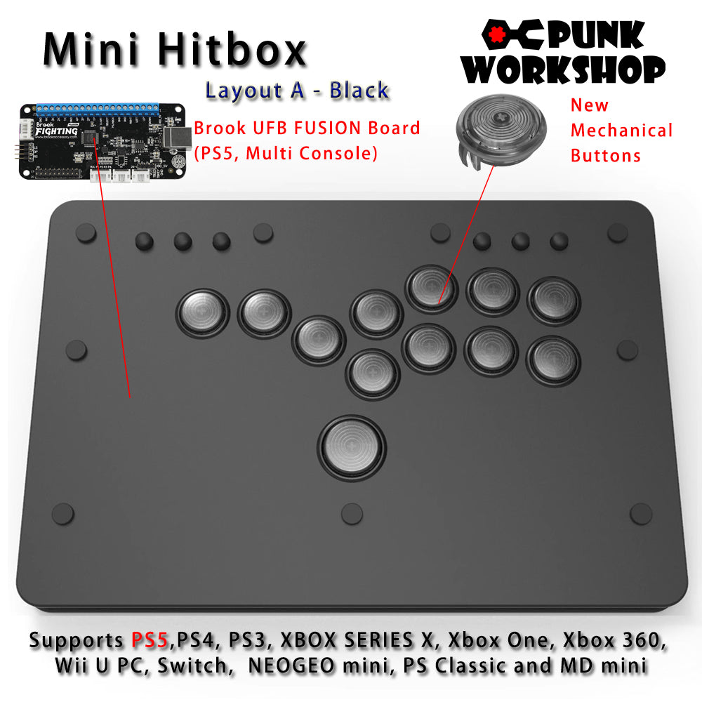 Punk Workshop Fighting Stick Controller Mini HitBox V3 SOCD Mechanical Button Support PC/Android PS5 PS4 Xbox WII Switch