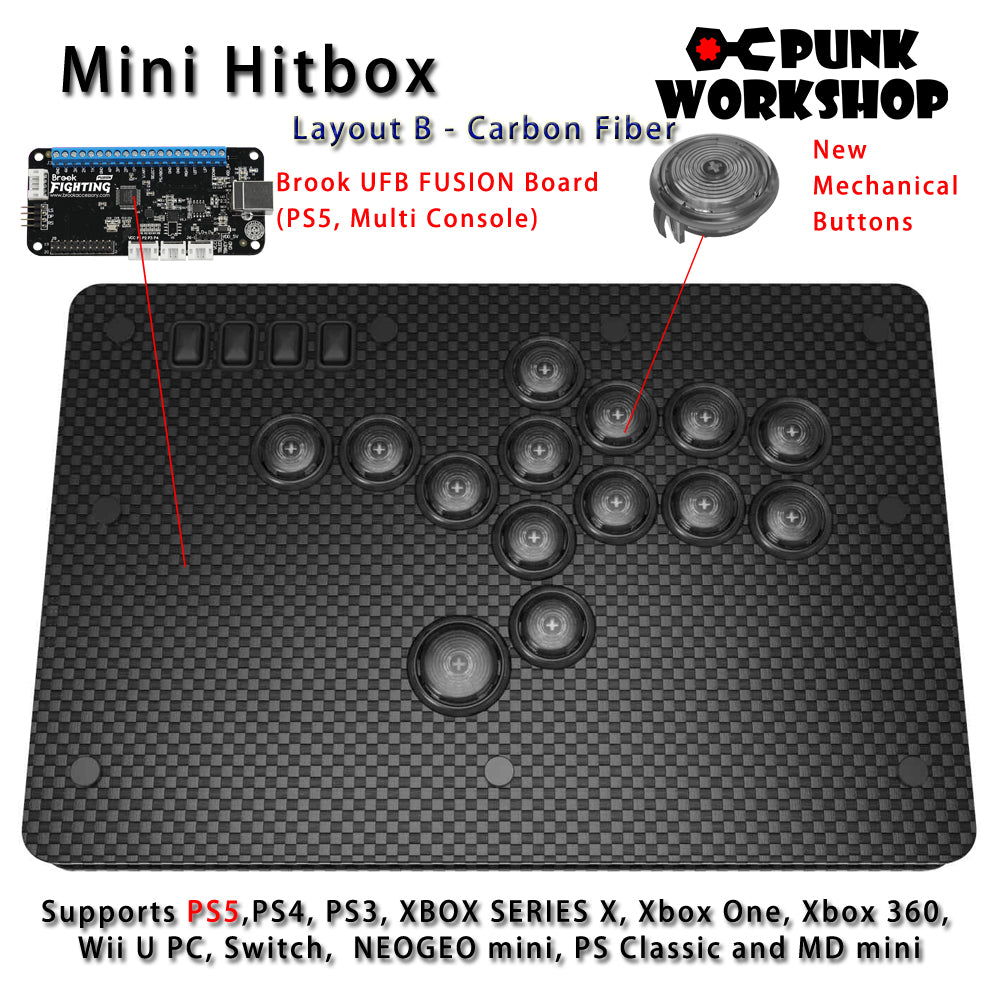 Punk Workshop Fighting Stick Controller Mini HitBox V3 SOCD Mechanical Button Support PC/Android PS5 PS4 Xbox WII Switch