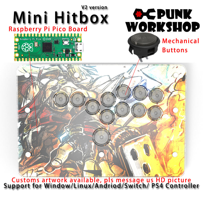 PunkWorkshop Fighting Stick Controller Mini HitBox Tokido Hitbox SOCD Mechanical Buttons Support PC/Android PS5 PS4 Xbox WII Switch