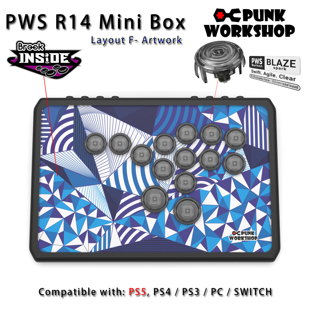 Punk Workshop Newest Mini Box PWS R14 Leverless Controller Support for PC/P S5 With PWS Blaze Spark Buttons Handle Fight Console