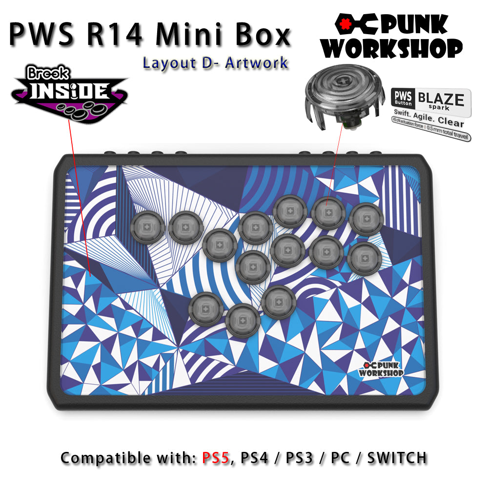 Punk Workshop Newest Mini Box PWS R14 Leverless Controller Support for PC/P S5 With PWS Blaze Spark Buttons Handle Fight Console