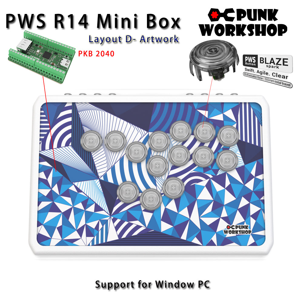 Punk Workshop Newest Mini Box PWS R14 Leverless Controller Support for PC/P S5 With PWS Blaze Spark Buttons Handle Fight Console