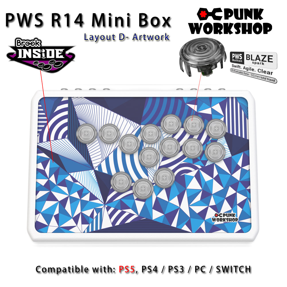 Punk Workshop Newest Mini Box PWS R14 Leverless Controller Support for PC/P S5 With PWS Blaze Spark Buttons Handle Fight Console