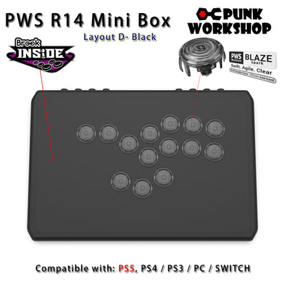 Punk Workshop Newest Mini Box PWS R14 Leverless Controller Support for PC/P S5 With PWS Blaze Spark Buttons Handle Fight Console
