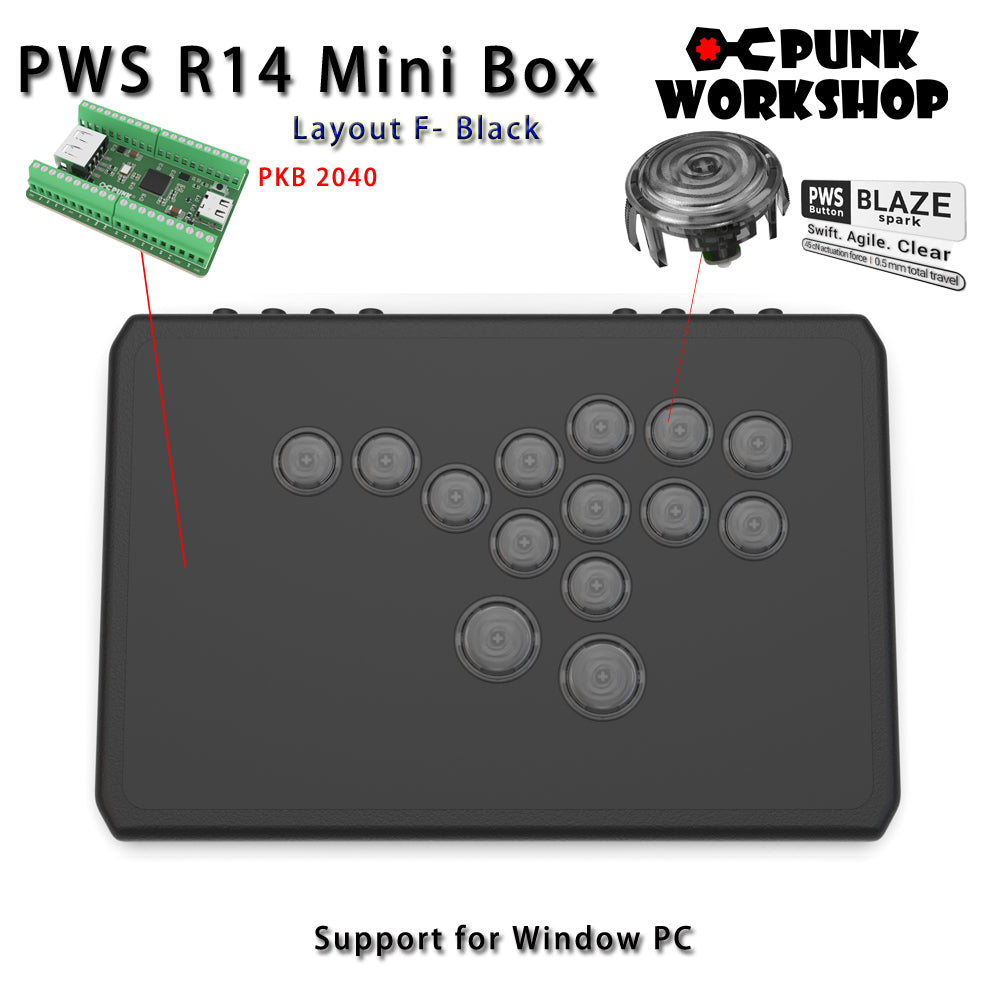 Punk Workshop Newest Mini Box PWS R14 Leverless Controller Support for PC/P S5 With PWS Blaze Spark Buttons Handle Fight Console