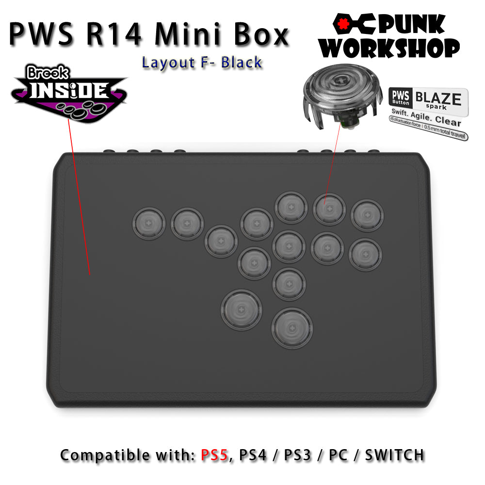 Punk Workshop Newest Mini Box PWS R14 Leverless Controller Support for PC/P S5 With PWS Blaze Spark Buttons Handle Fight Console