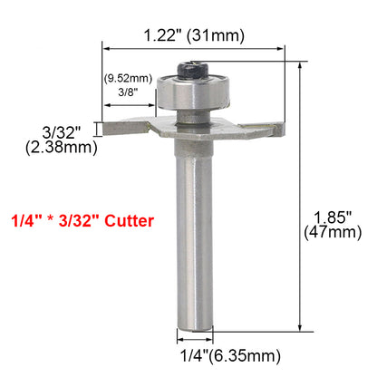 Arcade T Slot Router Bit 1/4" Shank 3/32" Cutting Depth 2 Flutes HSS T-Slot Woodworking Cutter Grooving Tool Cabinets Machines