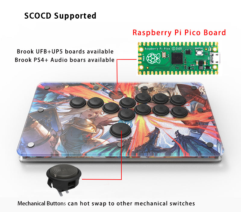 PunkWorkshop Fighting Stick Controller Mini HitBox Tokido Hitbox SOCD Mechanical Buttons Support PC/Android PS5 PS4 Xbox WII Switch