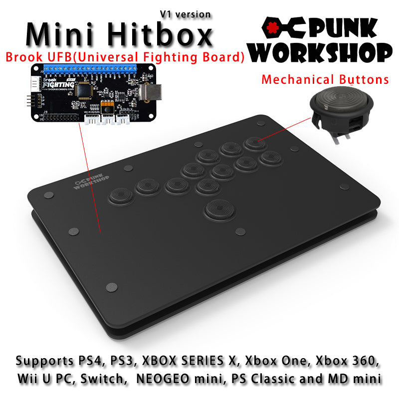 PunkWorkshop Fighting Stick Controller Mini HitBox Tokido Hitbox SOCD Mechanical Buttons Support PC/Android PS5 PS4 Xbox WII Switch