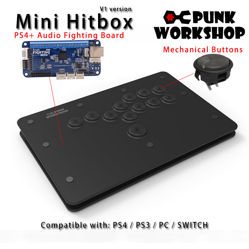 PunkWorkshop Fighting Stick Controller Mini HitBox Tokido Hitbox SOCD Mechanical Buttons Support PC/Android PS5 PS4 Xbox WII Switch