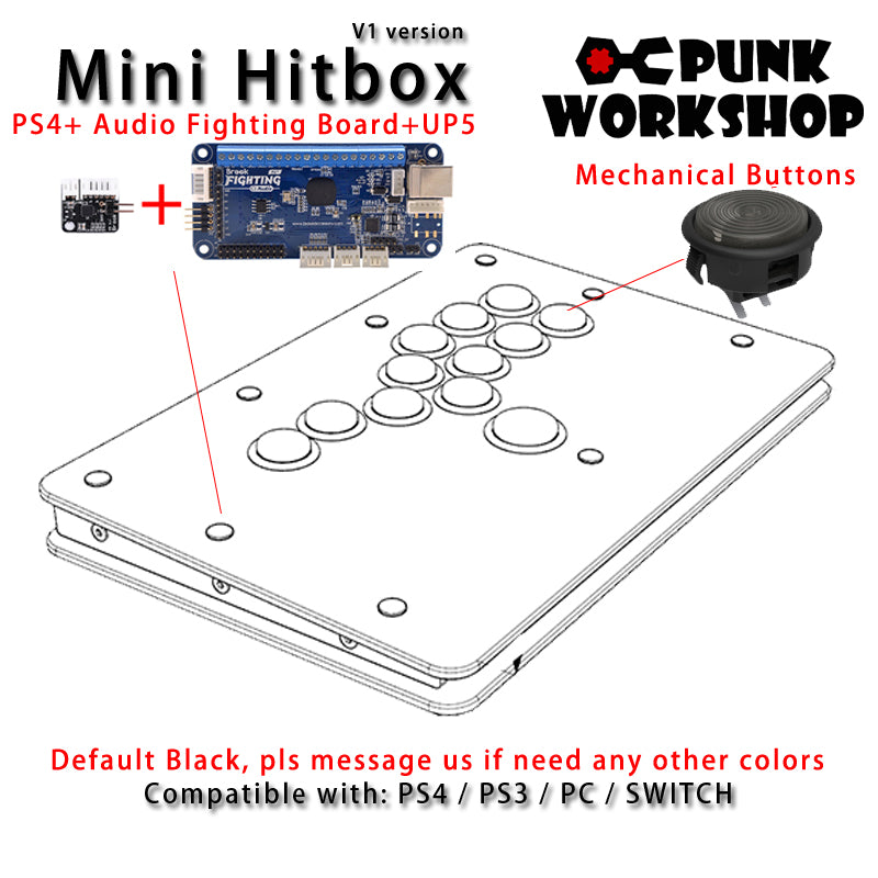 PunkWorkshop Fighting Stick Controller Mini HitBox Tokido Hitbox SOCD  Mechanical Buttons Support PC/Android PS5 PS4 Xbox WII Switch