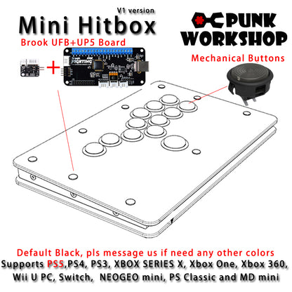 PunkWorkshop Fighting Stick Controller Mini HitBox Tokido Hitbox SOCD Mechanical Buttons Support PC/Android PS5 PS4 Xbox WII Switch