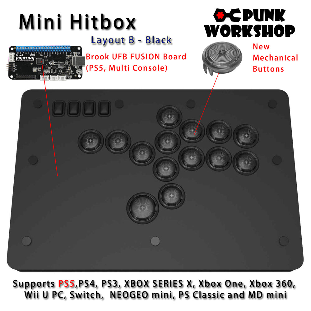 Punk Workshop Fighting Stick Controller Mini HitBox V3 SOCD Mechanical Button Support PC/Android PS5 PS4 Xbox WII Switch