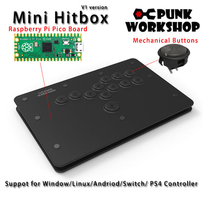 PunkWorkshop Fighting Stick Controller Mini HitBox Tokido Hitbox SOCD Mechanical Buttons Support PC/Android PS5 PS4 Xbox WII Switch