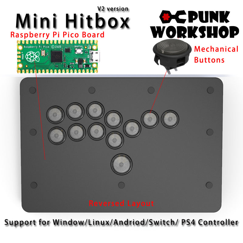 PunkWorkshop Fighting Stick Controller Mini HitBox Tokido Hitbox SOCD Mechanical Buttons Support PC/Android PS5 PS4 Xbox WII Switch