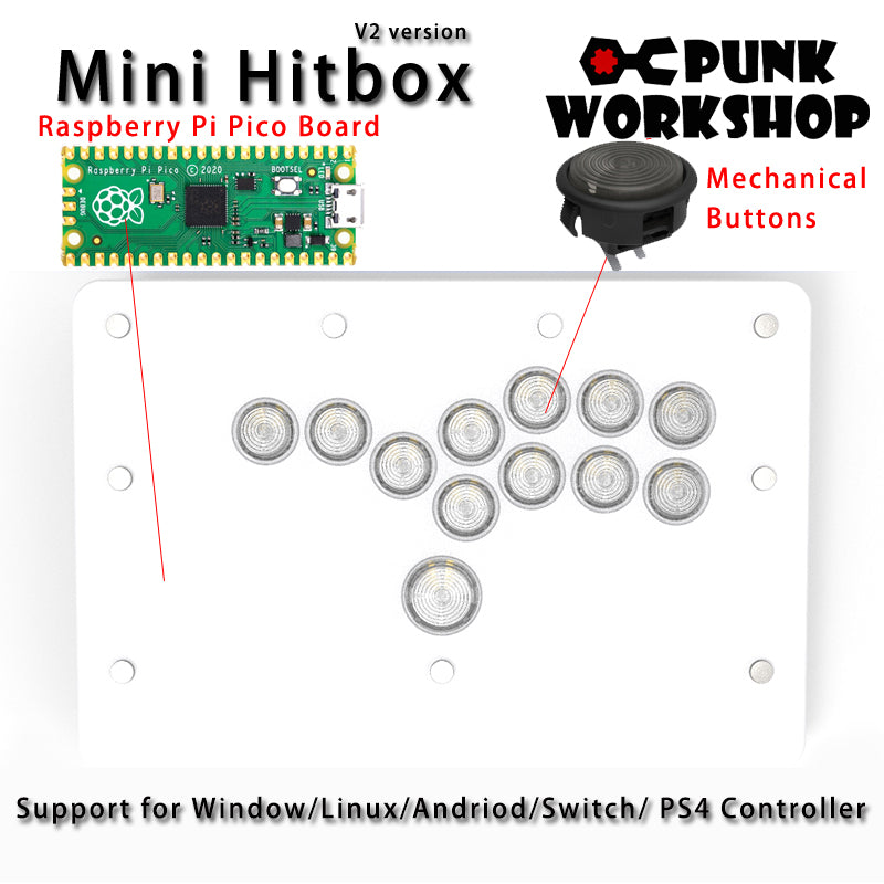 PunkWorkshop Fighting Stick Controller Mini HitBox Tokido Hitbox SOCD Mechanical Buttons Support PC/Android PS5 PS4 Xbox WII Switch