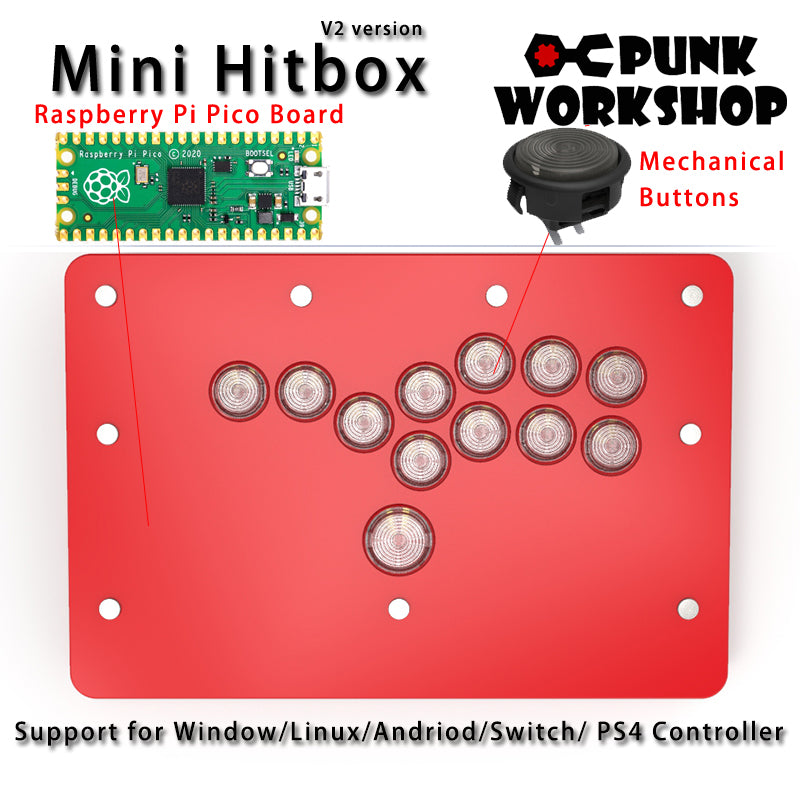 PunkWorkshop Fighting Stick Controller Mini HitBox Tokido Hitbox SOCD  Mechanical Buttons Support PC/Android PS5 PS4 Xbox WII Switch