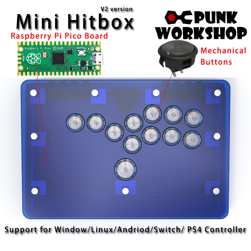 PunkWorkshop Fighting Stick Controller Mini HitBox Tokido Hitbox SOCD Mechanical Buttons Support PC/Android PS5 PS4 Xbox WII Switch