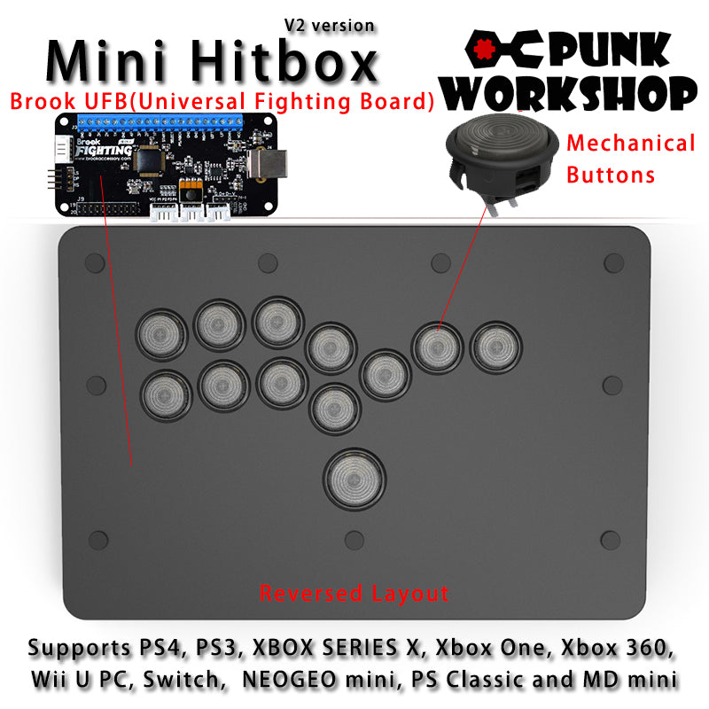 PunkWorkshop Fighting Stick Controller Mini HitBox Tokido Hitbox SOCD Mechanical Buttons Support PC/Android PS5 PS4 Xbox WII Switch