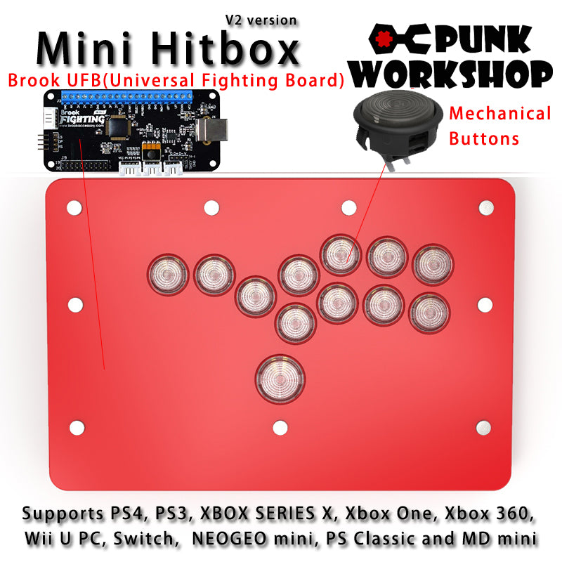 PunkWorkshop Fighting Stick Controller Mini HitBox Tokido Hitbox SOCD Mechanical Buttons Support PC/Android PS5 PS4 Xbox WII Switch