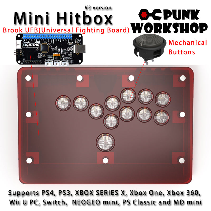 PunkWorkshop Fighting Stick Controller Mini HitBox Tokido Hitbox SOCD Mechanical Buttons Support PC/Android PS5 PS4 Xbox WII Switch
