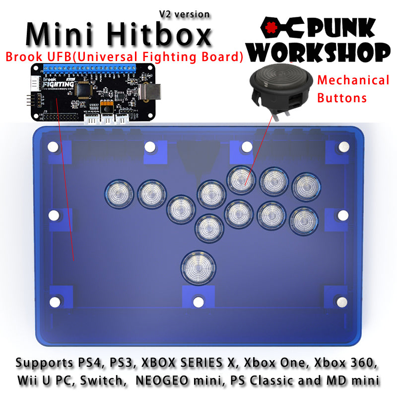 PunkWorkshop Fighting Stick Controller Mini HitBox Tokido Hitbox SOCD Mechanical Buttons Support PC/Android PS5 PS4 Xbox WII Switch