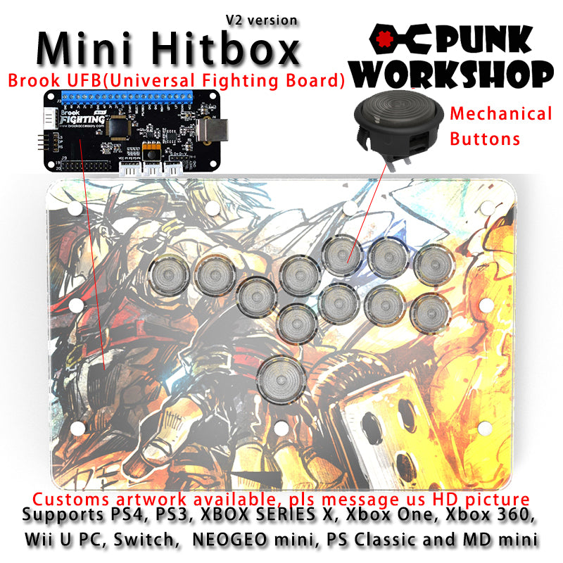 PunkWorkshop Fighting Stick Controller Mini HitBox Tokido Hitbox SOCD Mechanical Buttons Support PC/Android PS5 PS4 Xbox WII Switch