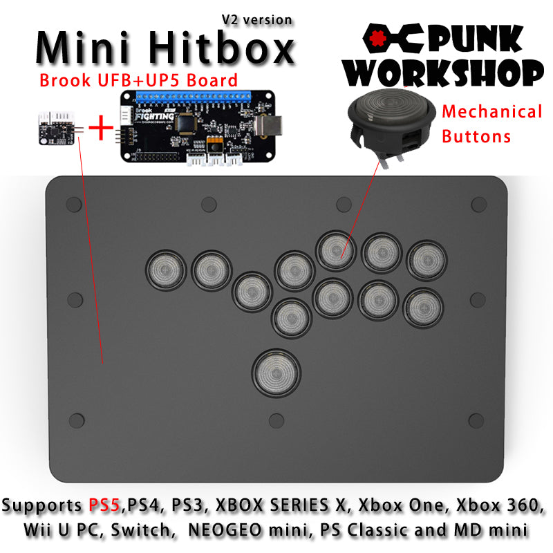 PunkWorkshop Fighting Stick Controller Mini HitBox Tokido Hitbox SOCD Mechanical Buttons Support PC/Android PS5 PS4 Xbox WII Switch