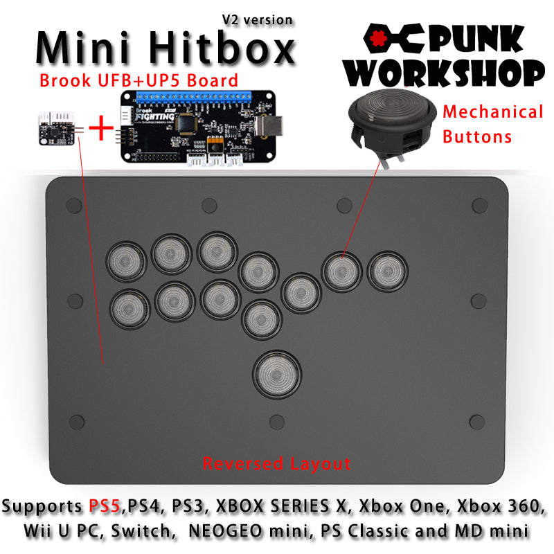 PunkWorkshop Fighting Stick Controller Mini HitBox Tokido Hitbox SOCD Mechanical Buttons Support PC/Android PS5 PS4 Xbox WII Switch