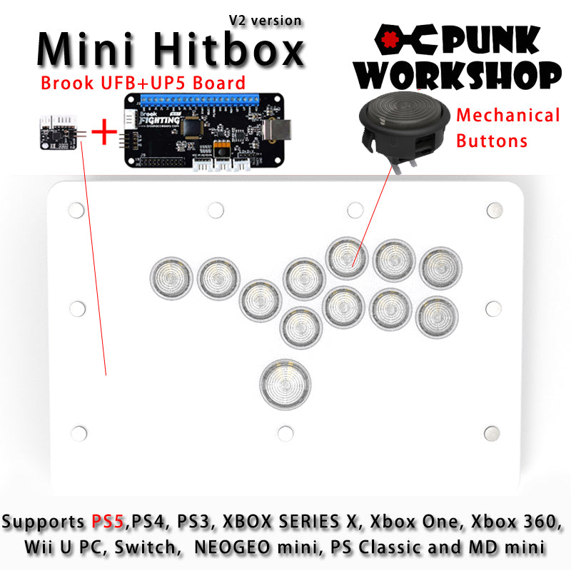 PunkWorkshop Fighting Stick Controller Mini HitBox Tokido Hitbox SOCD Mechanical Buttons Support PC/Android PS5 PS4 Xbox WII Switch