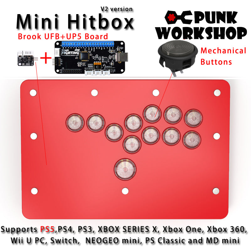 PunkWorkshop Fighting Stick Controller Mini HitBox Tokido Hitbox SOCD Mechanical Buttons Support PC/Android PS5 PS4 Xbox WII Switch