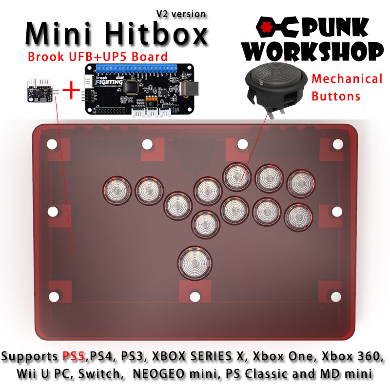 PunkWorkshop Fighting Stick Controller Mini HitBox Tokido Hitbox SOCD Mechanical Buttons Support PC/Android PS5 PS4 Xbox WII Switch