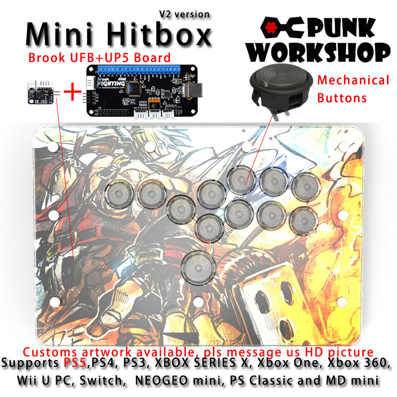 PunkWorkshop Fighting Stick Controller Mini HitBox Tokido Hitbox SOCD Mechanical Buttons Support PC/Android PS5 PS4 Xbox WII Switch