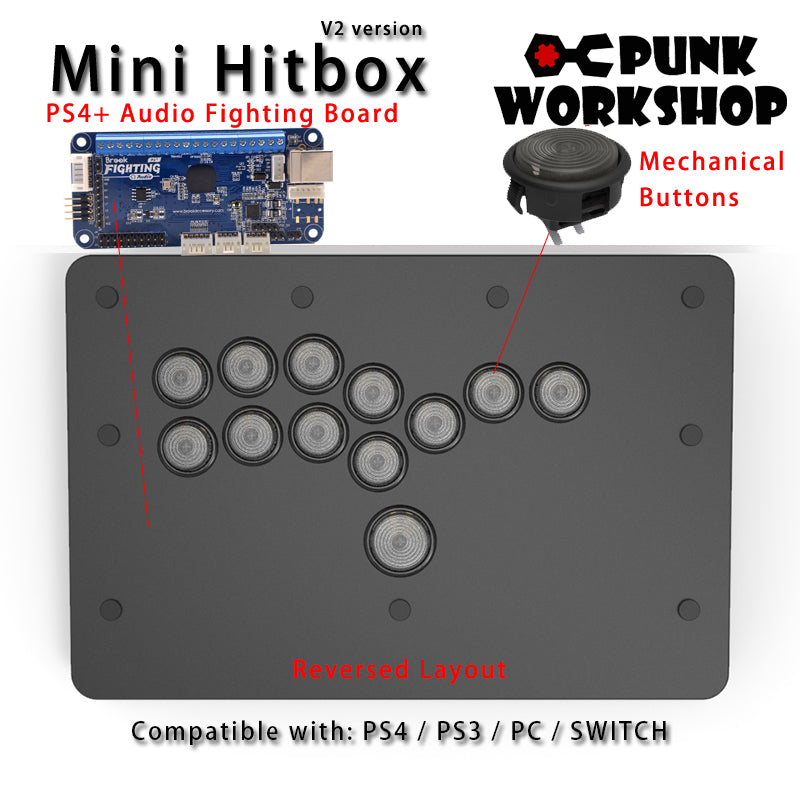 PunkWorkshop Fighting Stick Controller Mini HitBox Tokido Hitbox SOCD Mechanical Buttons Support PC/Android PS5 PS4 Xbox WII Switch