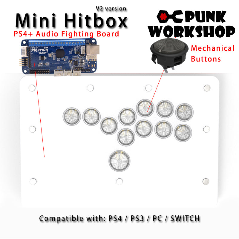 PunkWorkshop Fighting Stick Controller Mini HitBox Tokido Hitbox SOCD Mechanical Buttons Support PC/Android PS5 PS4 Xbox WII Switch