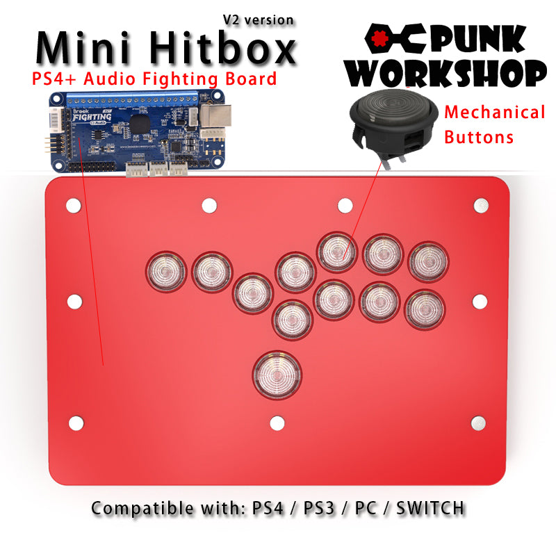 PunkWorkshop Fighting Stick Controller Mini HitBox Tokido Hitbox SOCD Mechanical Buttons Support PC/Android PS5 PS4 Xbox WII Switch