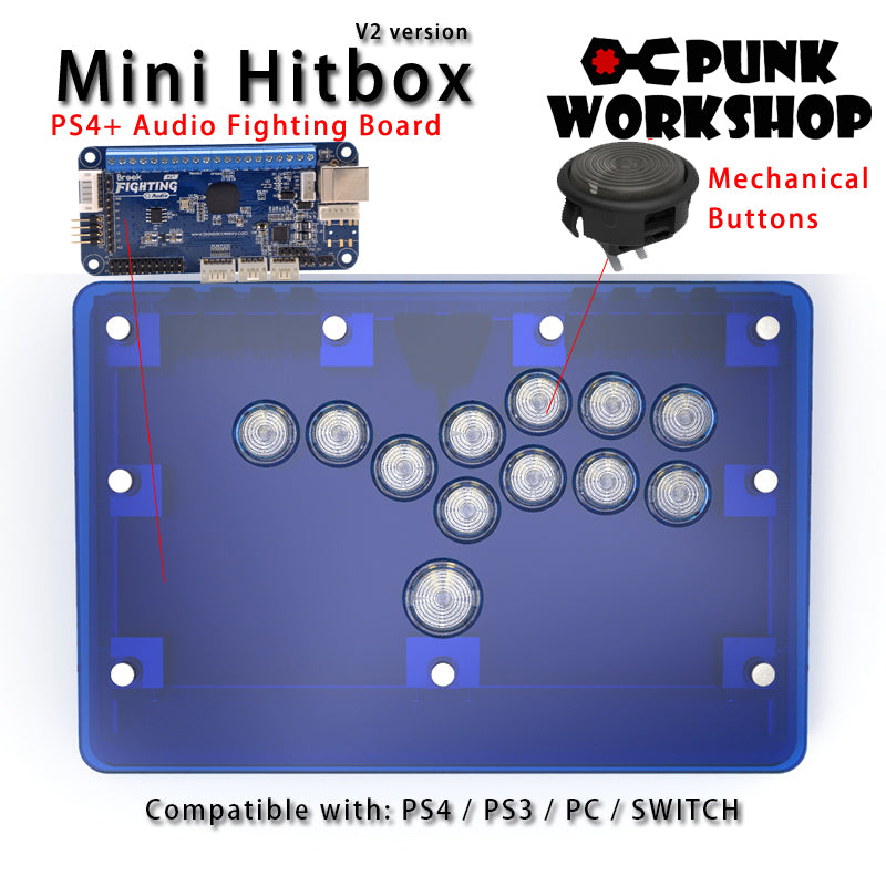 PunkWorkshop Fighting Stick Controller Mini HitBox Tokido Hitbox SOCD Mechanical Buttons Support PC/Android PS5 PS4 Xbox WII Switch