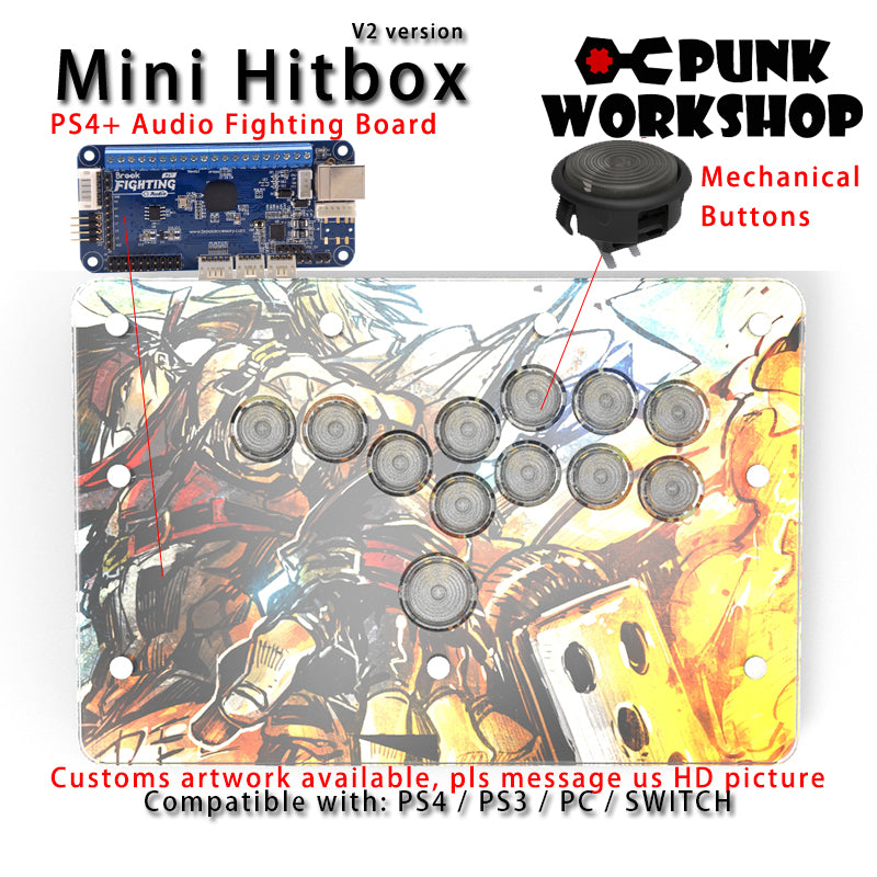 PunkWorkshop Fighting Stick Controller Mini HitBox Tokido Hitbox SOCD Mechanical Buttons Support PC/Android PS5 PS4 Xbox WII Switch