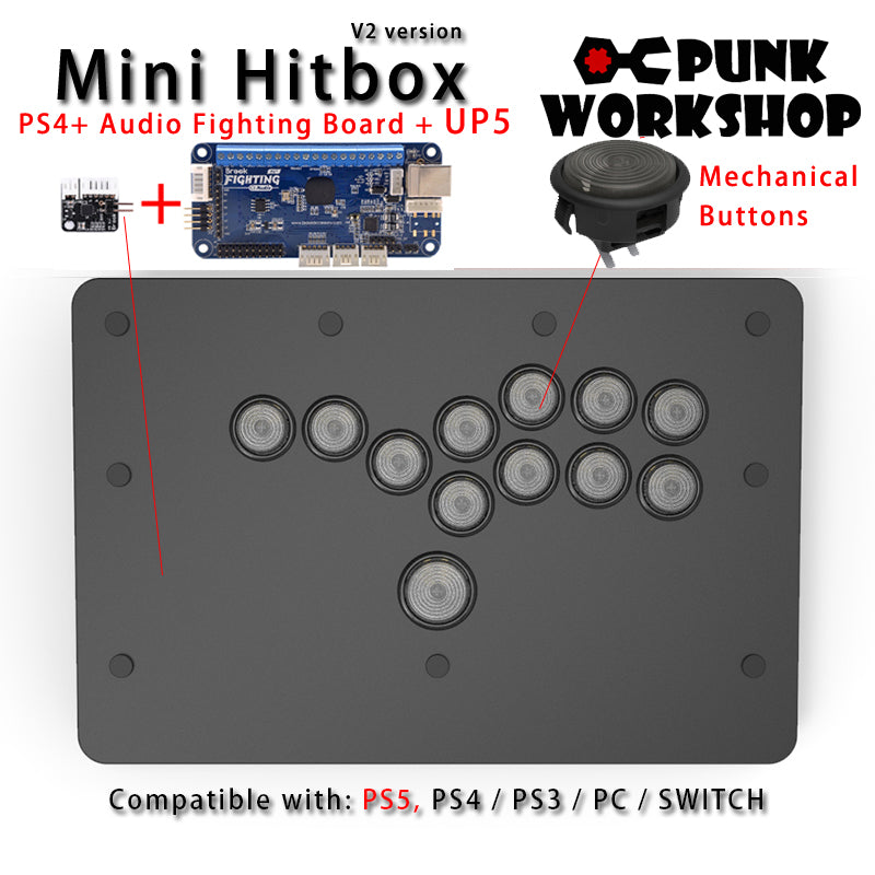 PunkWorkshop Fighting Stick Controller Mini HitBox Tokido Hitbox SOCD Mechanical Buttons Support PC/Android PS5 PS4 Xbox WII Switch