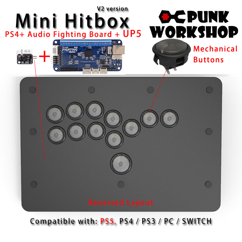 PunkWorkshop Fighting Stick Controller Mini HitBox Tokido Hitbox SOCD Mechanical Buttons Support PC/Android PS5 PS4 Xbox WII Switch