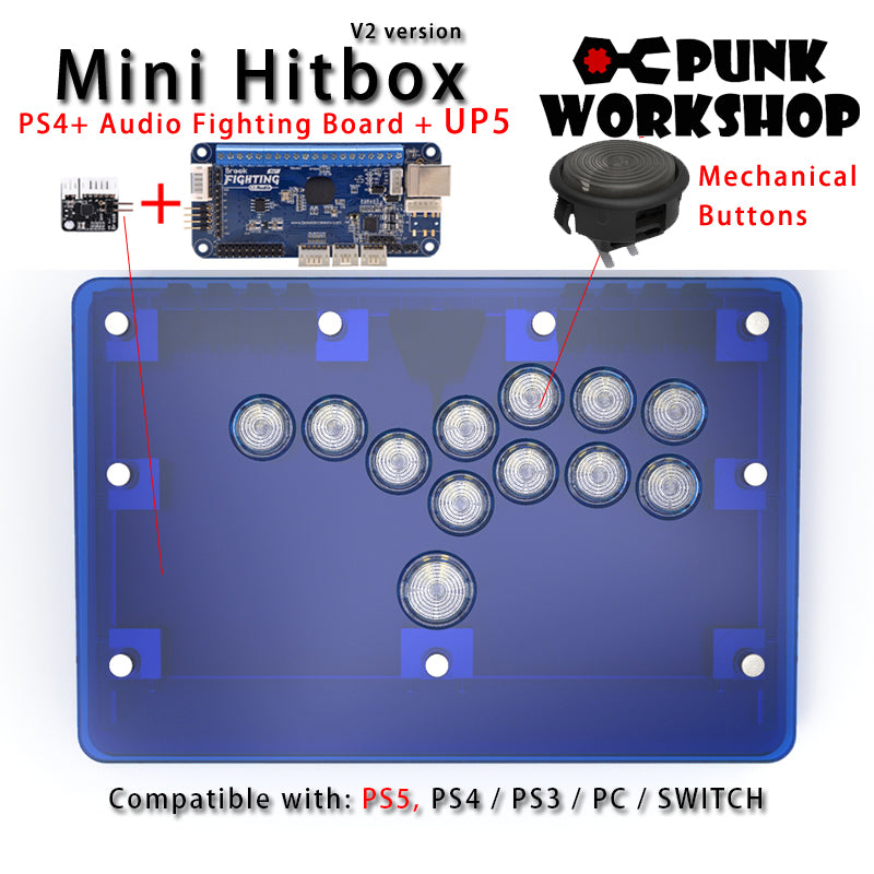 PunkWorkshop Fighting Stick Controller Mini HitBox Tokido Hitbox SOCD Mechanical Buttons Support PC/Android PS5 PS4 Xbox WII Switch