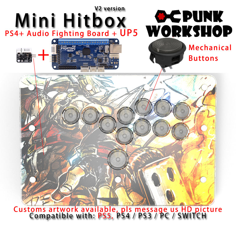 PunkWorkshop Fighting Stick Controller Mini HitBox Tokido Hitbox SOCD Mechanical Buttons Support PC/Android PS5 PS4 Xbox WII Switch